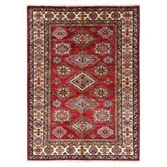 4
1"x5
8" Red Afghan Super Kazak Medallions Design Hand Knotted Pure Wool Rug