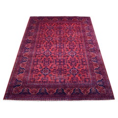 4'1"x5'9" Afghan Khamyab Pure Wool Hand Knotted Deep and Saturated Red Rug