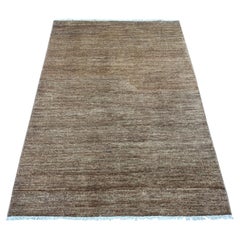 4'1"x5'9" Brown Hand Knotted Plain Solid Pattern Hand Spun Ghazni Wool Rug