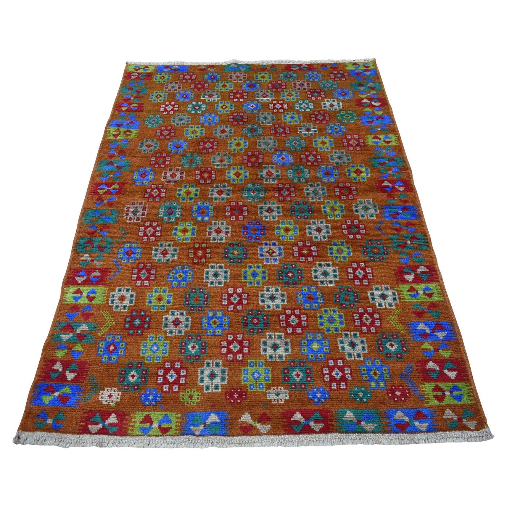 4
1 "x5
9" Brown Tribal Design Colorful Afghan Baluch Hand Knotsted Pure Wool Rugs