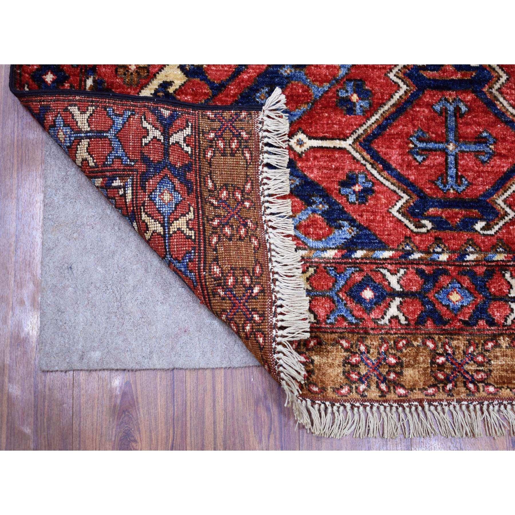 This is a truly genuine one-of-a-kind Coral Red Afghan Ersari with Geometric Repetitive Triangle Design Pure Wool Hand Knotted Natural Dyes Oriental Rug. It has been Knotted for months and months in the centuries-old weaving craftsmanship techniques