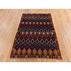 4'1"x5'9" Red Colorful Afghan Baluch with Tribal Design Hand Knotted Wool Rug