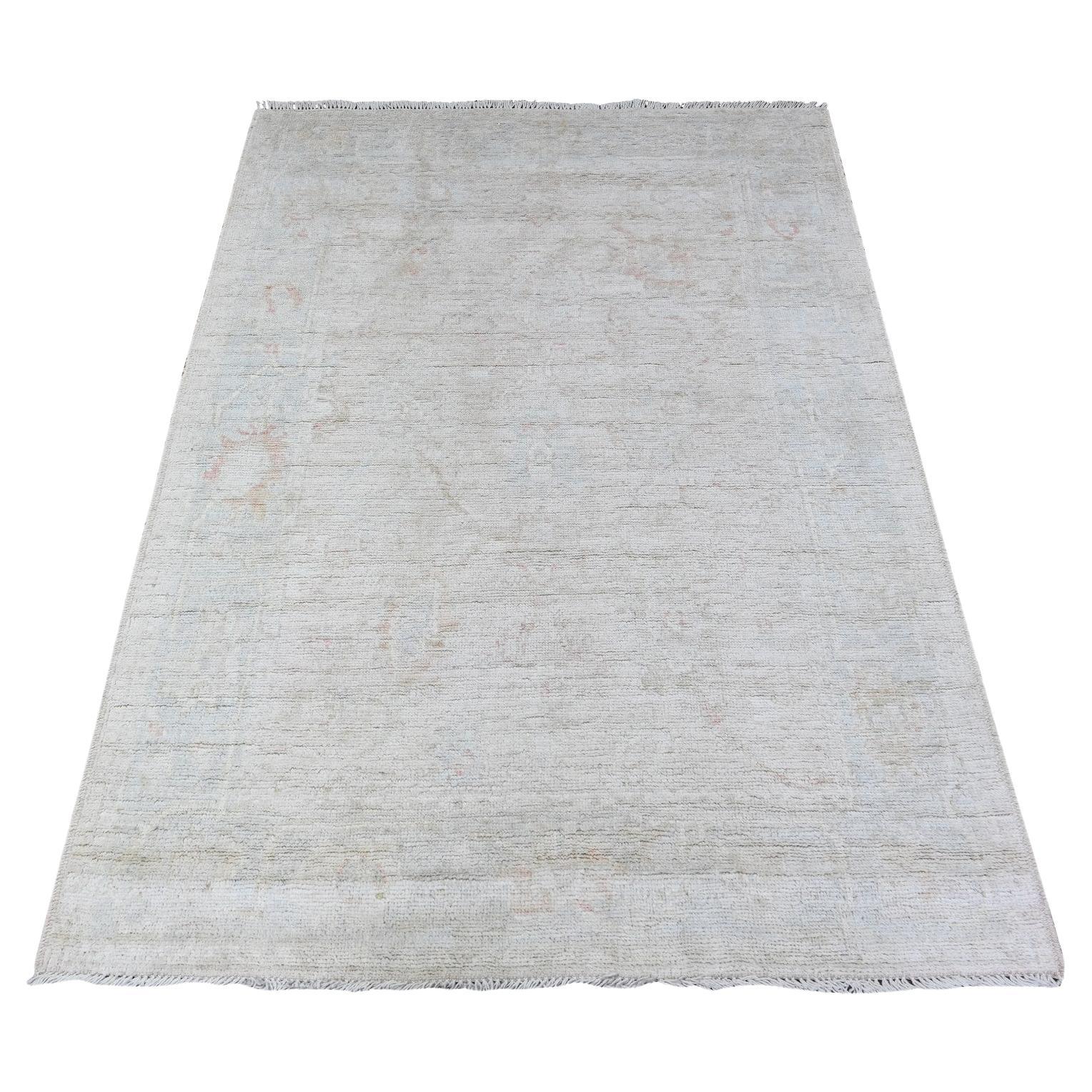 4'1"x5'9" Stargazer Gray Angora Oushak Soft Colors Vibrant Wool Hand Knotted Rug For Sale