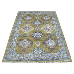 4'1"x6' Anatolian Design With Wool Mustard Color Hand Knotted Oriental Rug