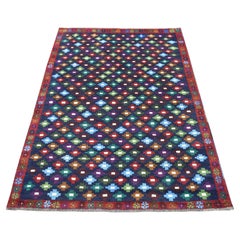 4'1 "x6' Blu All Over Design Colorful Afghan Baluch Pure Wool Hand Knotted Rugs