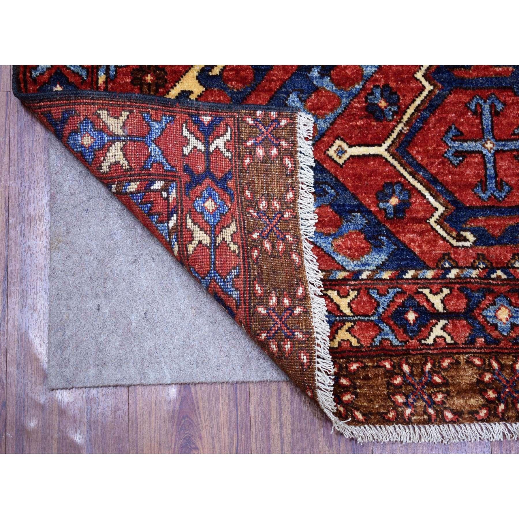 This is a truly genuine one-of-a-kind Brick Red Afghan Ersari with Geometric Repetitive Triangle Design, Natural Dyes, Hand Knotted Pure Wool Oriental Rug. It has been Knotted for months and months in the centuries-old weaving craftsmanship