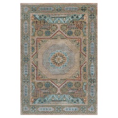 4'1"x6' Brown Mamluk Design with Star Medallion Hand Knotted Wool and Silk Rug