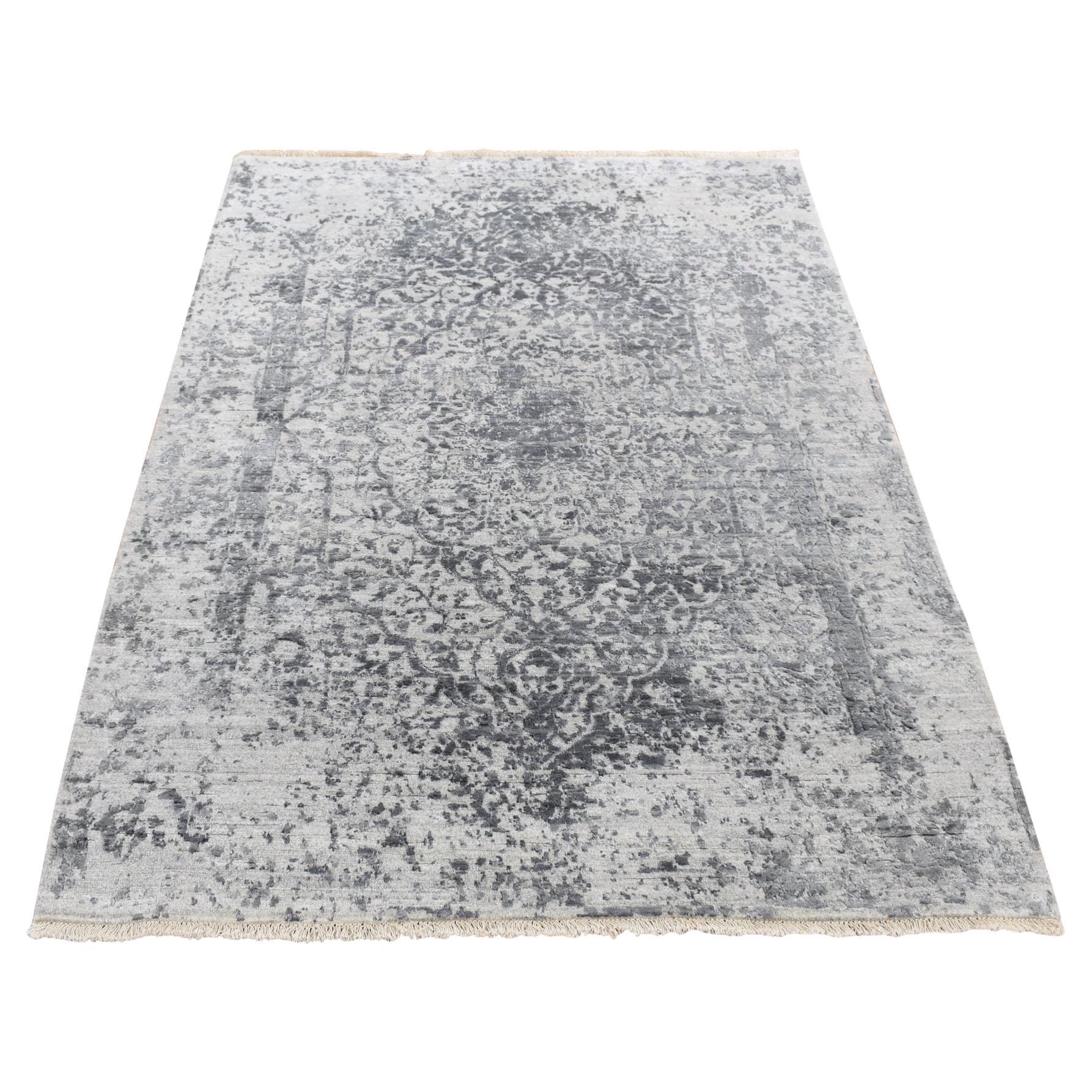 4
1 "x6
 Carbon Gray Persisches Design Wolle und Seide Handgeknüpft Orientteppich