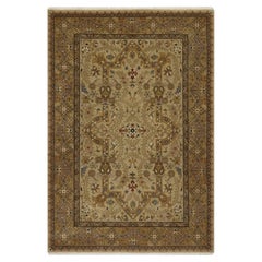 4'1"x6' Ecru Brown Tabriz Revival 300 KPSI New Zealand Wool Hand Knotted Rug