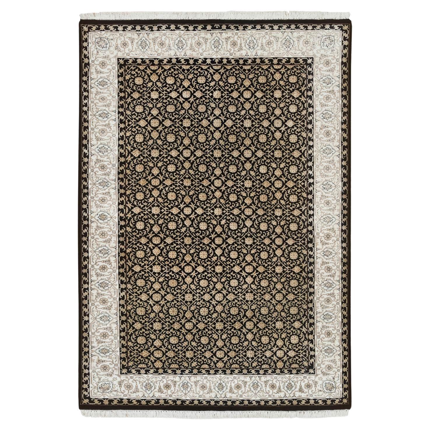 4'1 "x6' Eerie Black Tappeto annodato a mano Herati Design 250 KPSI 100% Lana in vendita