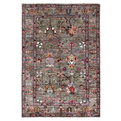 4'1"x6' Gay Hand Knotted Densely Woven Sultani Pomegranate Wool Oriental Rug