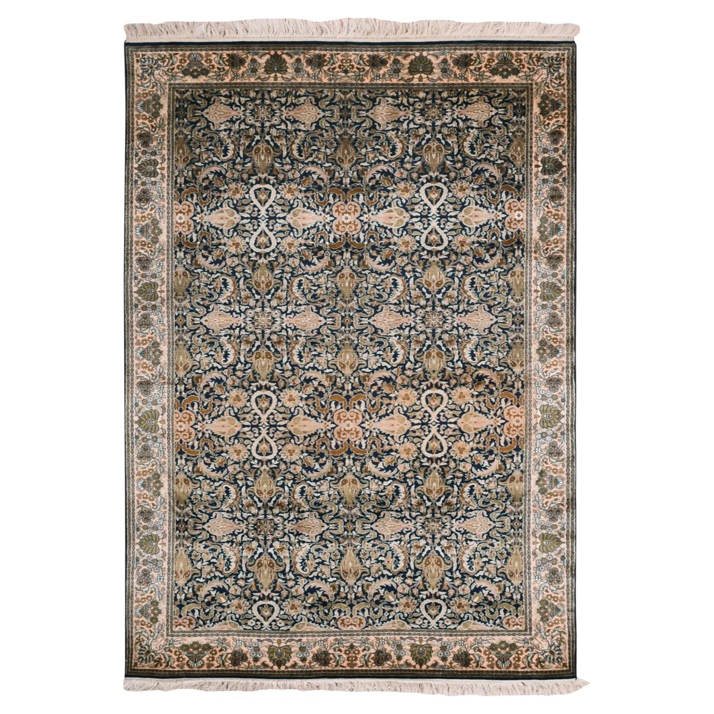 4
1"x6
 Graphite Blue Pure Silk 400 KPSI Hand Knotted All Over Design Rug For Sale