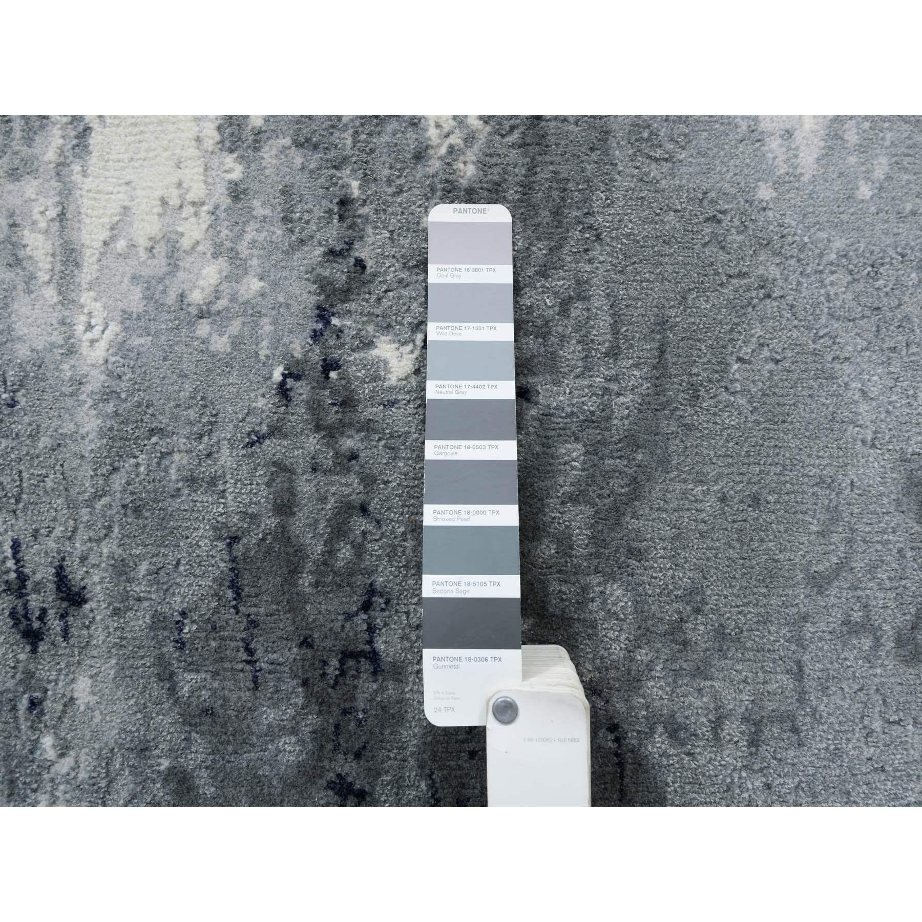 Indien Tapis oriental gris abstrait noué à la main en laine et soie 4'1