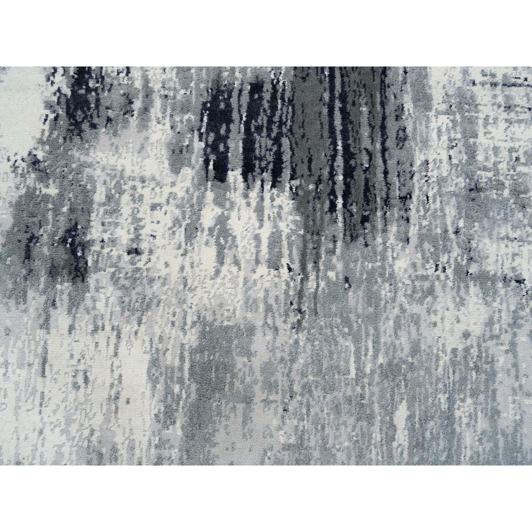 Noué à la main Tapis oriental gris abstrait noué à la main en laine et soie 4'1