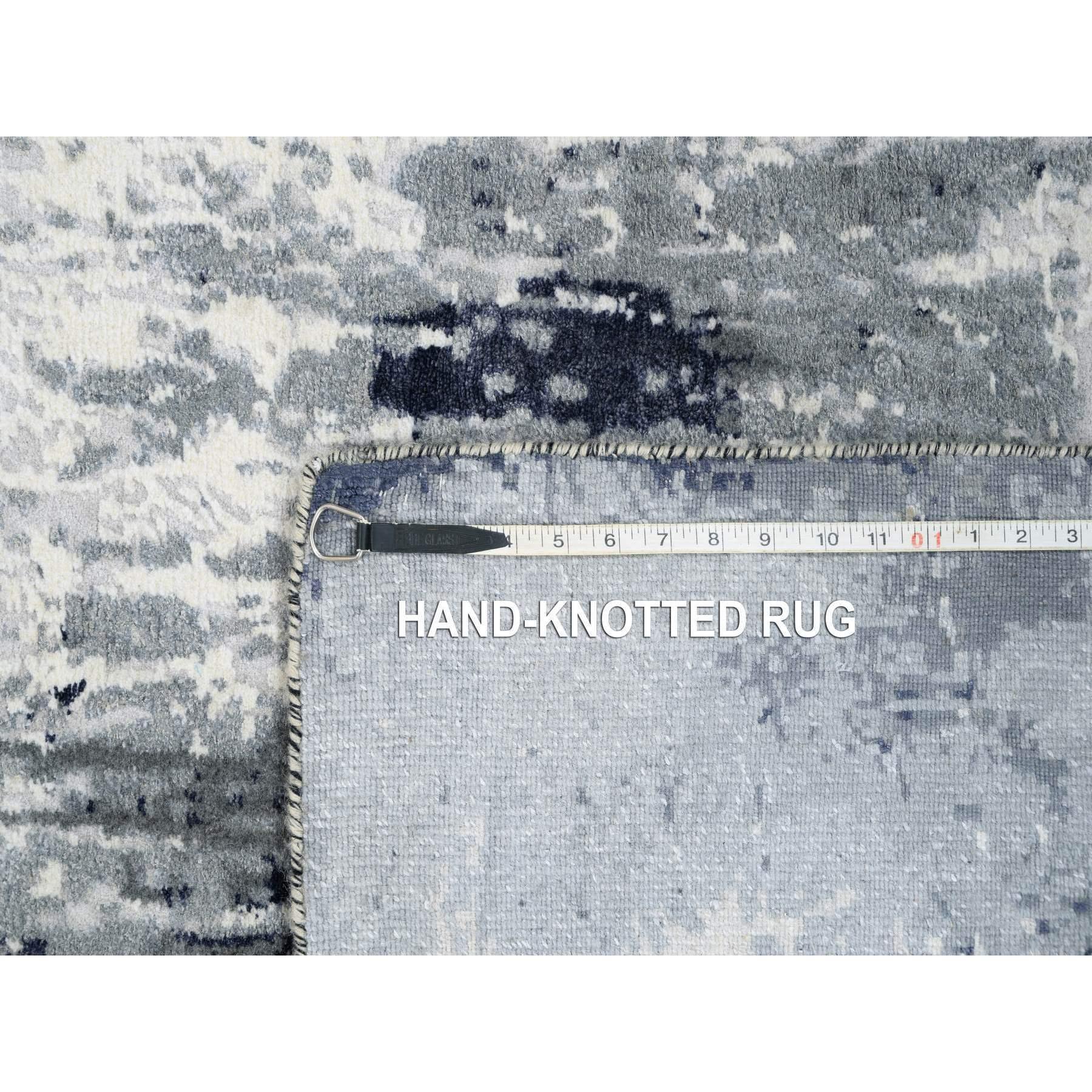 Soie Tapis oriental gris abstrait noué à la main en laine et soie 4'1