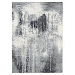 4'1"x6' Gray Abstract Design Wool and Silk Hand Knotted Oriental Rug