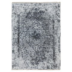 4'1 "x6' Grauer gelöschter Persischer Design Wolle & Reine Seide Handgeknüpfter Orientteppich