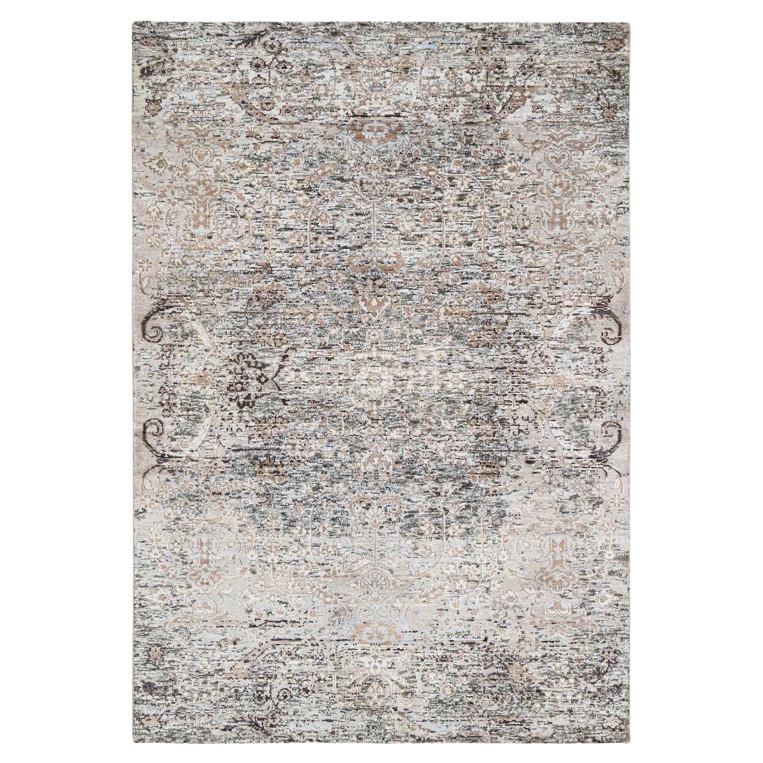 4
1"x6
Gray Hand Knotted Transitional Design Silk-Textured Wool Oriental Rug