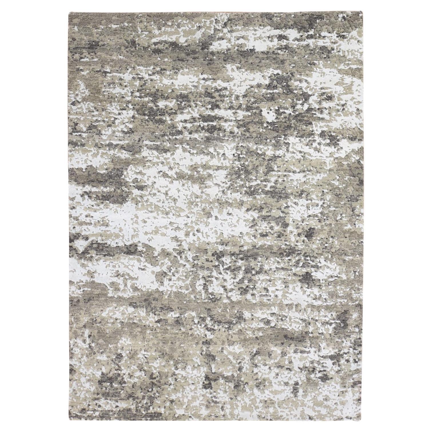 Tappeto 4'1 "x6' grigio a nodo persiano con disegno astratto in lana e seta a trama densa