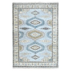4'1"x6' Gray Persian Village Inspired Geometric Design Hand Knotted Wool Rug