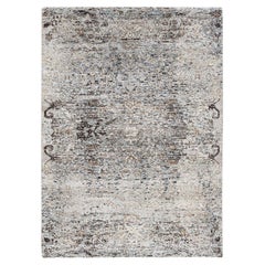 4'1 "x6' Grauer Transitional Design Seide mit strukturierter Wolle Handgeknüpfter Teppich