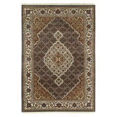 4'1"x6' Grey Hand Knotted Wool Tabriz Mahi Fish Design Oriental Rug