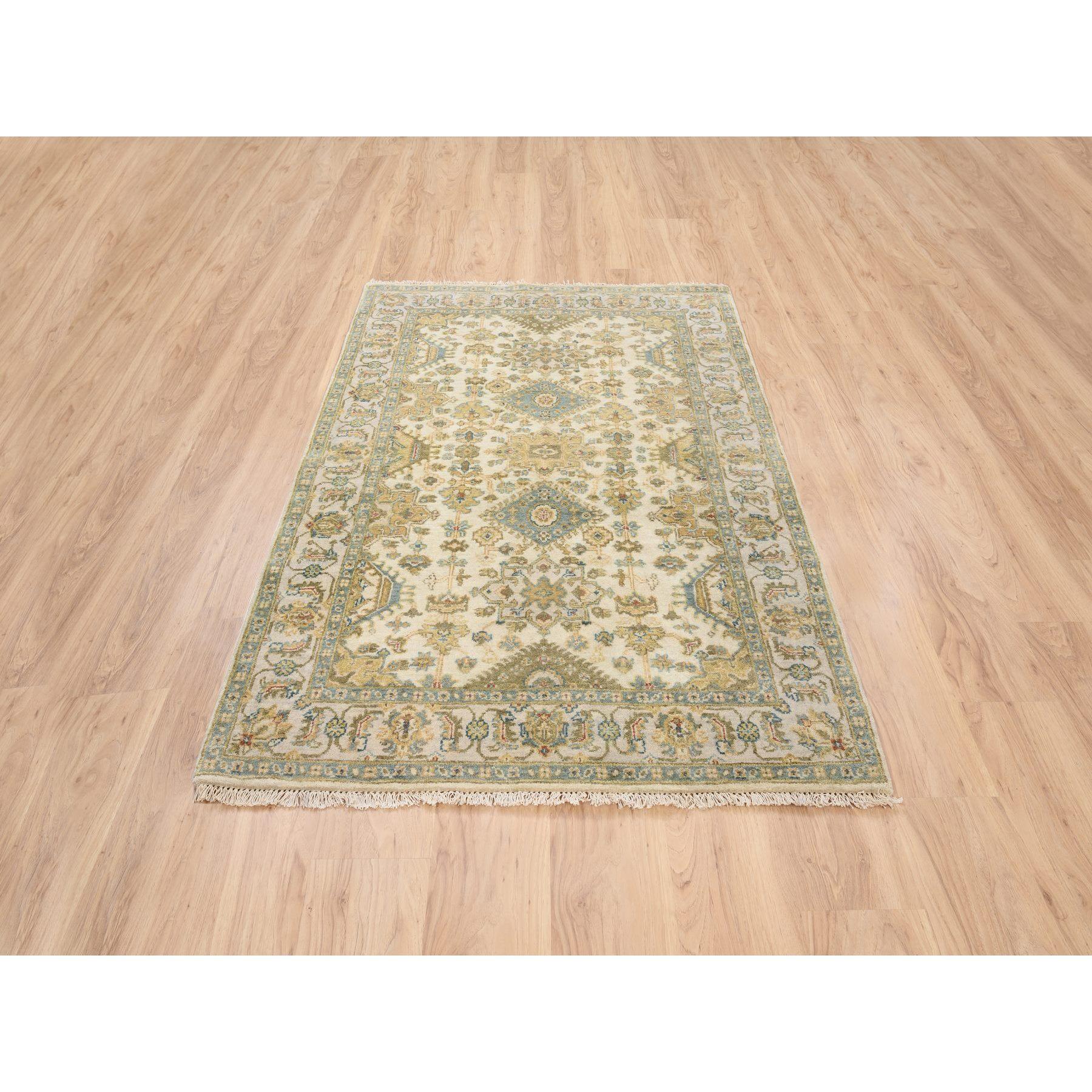 This is a truly genuine one-of-a-kind Ivory, Karajeh Design, Soft and Pure Wool, Hand Knotted, Oriental Rug. It has been Knotted for months and months in the centuries-old weaving craftsmanship techniques by expert artisans.
Primary materials: