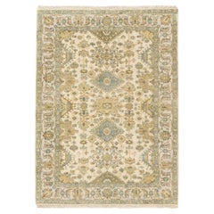 4'1"x6' Ivory Karajeh Design Soft and Pure Wool Hand Knotted Oriental Rug