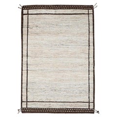 4'1"x6' Ivory Moroccan Weave with Plain Design Hand Knotted Wool Oriental Rug