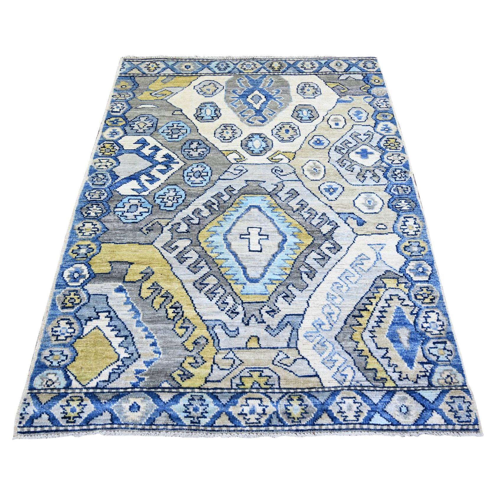 4'1"x6' Ivory Wool Hand Knotted Anatolian Village Inspired Rug