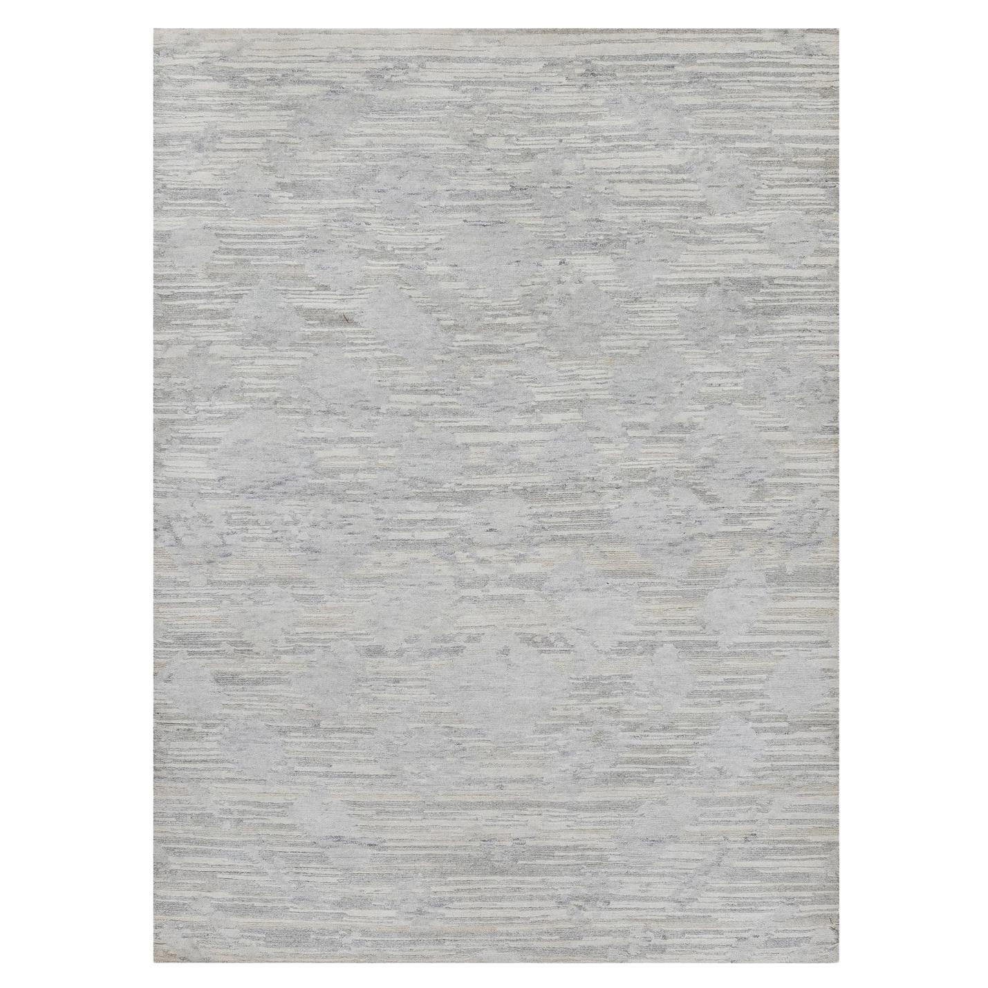 4'1 "x6' Medium Gray Hand Knotted Modern Design Undyed Natural Wool Rug