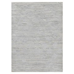 Tappeto grigio medio 4'1 "x6' annodato a mano dal design moderno e non colorato in lana naturale
