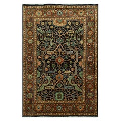 4'1"x6' Navy Blue Heriz All Over Design Soft Pile Hand Knotted Pure Wool Rug