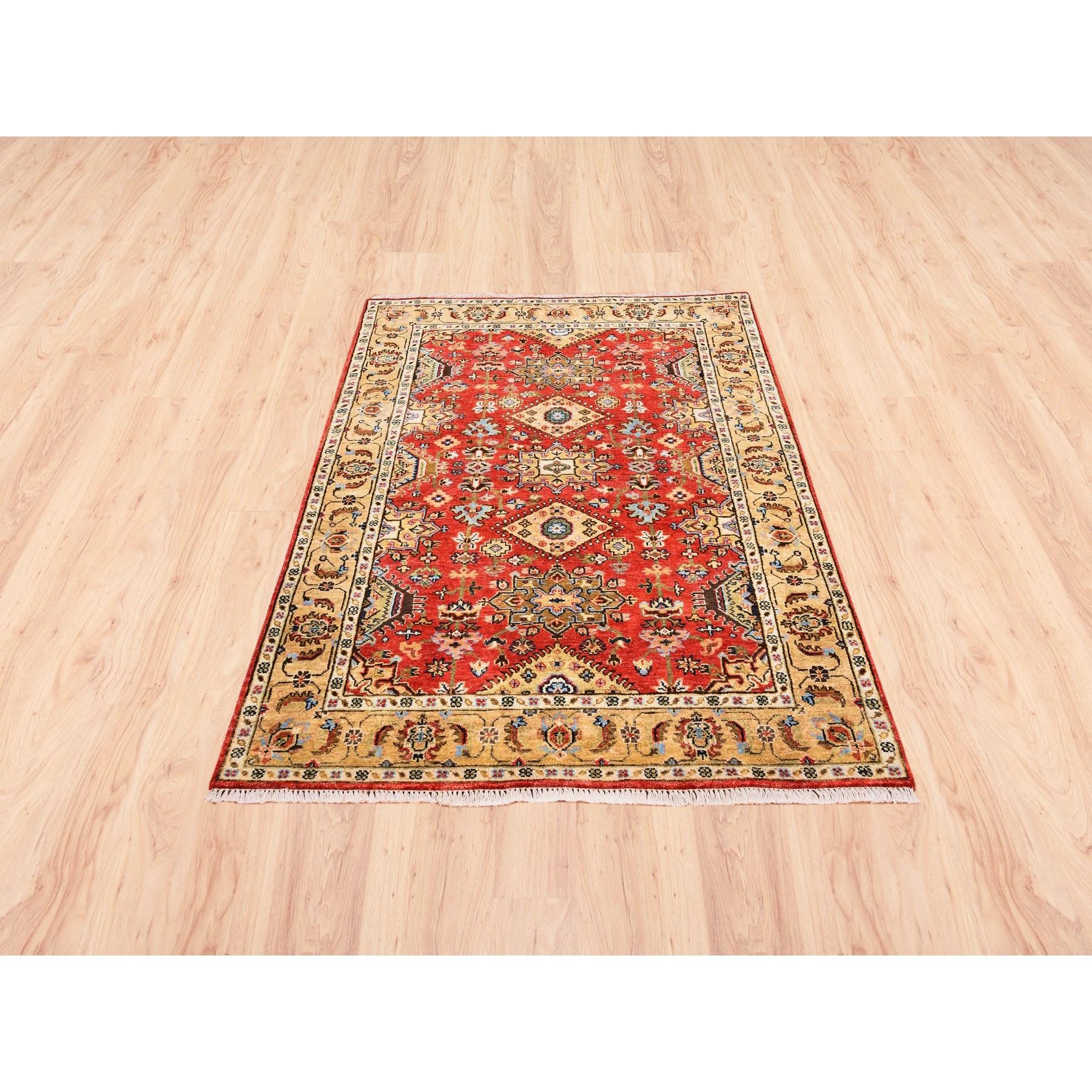 This is a truly genuine one-of-a-kind Red With A Mix Of Gold Karajeh Design Organic Wool Hand Knotted Oriental Rug. It has been Knotted for months and months in the centuries-old Persian weaving craftsmanship techniques by expert artisans.
Primary