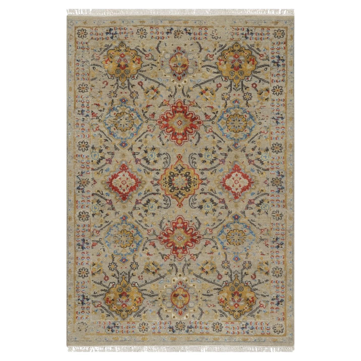 4
1 "x6
Sandbraun Wolle und Seide THE SUNSET ROSETTES Handgeknüpfter Orientteppich