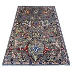 4'1"x6' Sardine Grau, Bidjar Garus Design, feiner Aryana, Naturfarbener Teppich