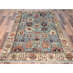 4'1"x6' Sky Blue All Over Design Aryana Collection Hand Knotted All Wool Rug