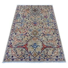 4'1"x6' Stone Gray Peshawar with Bijar Garus Design Hand Knotted Pure Wool Rug
