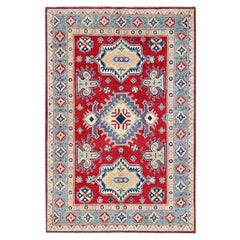 4
1"x6
1" Berry Red Kazak with Geometric Medallions Design Hand Knotted Wool Rug