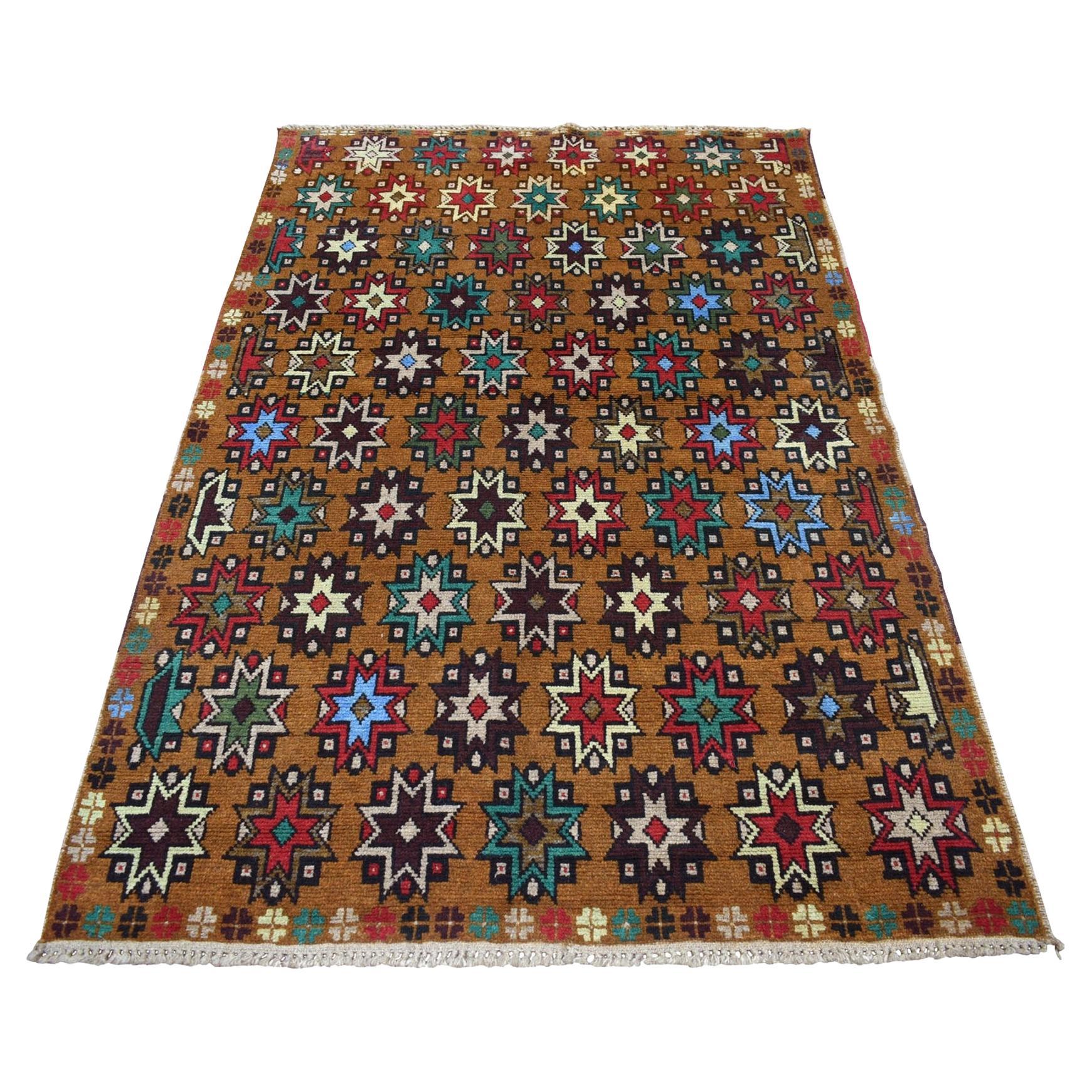 4'1 "x6'1" Marrone Annodato a mano Colorful Afghan Baluch Tribal Design Pure Wool Rugs