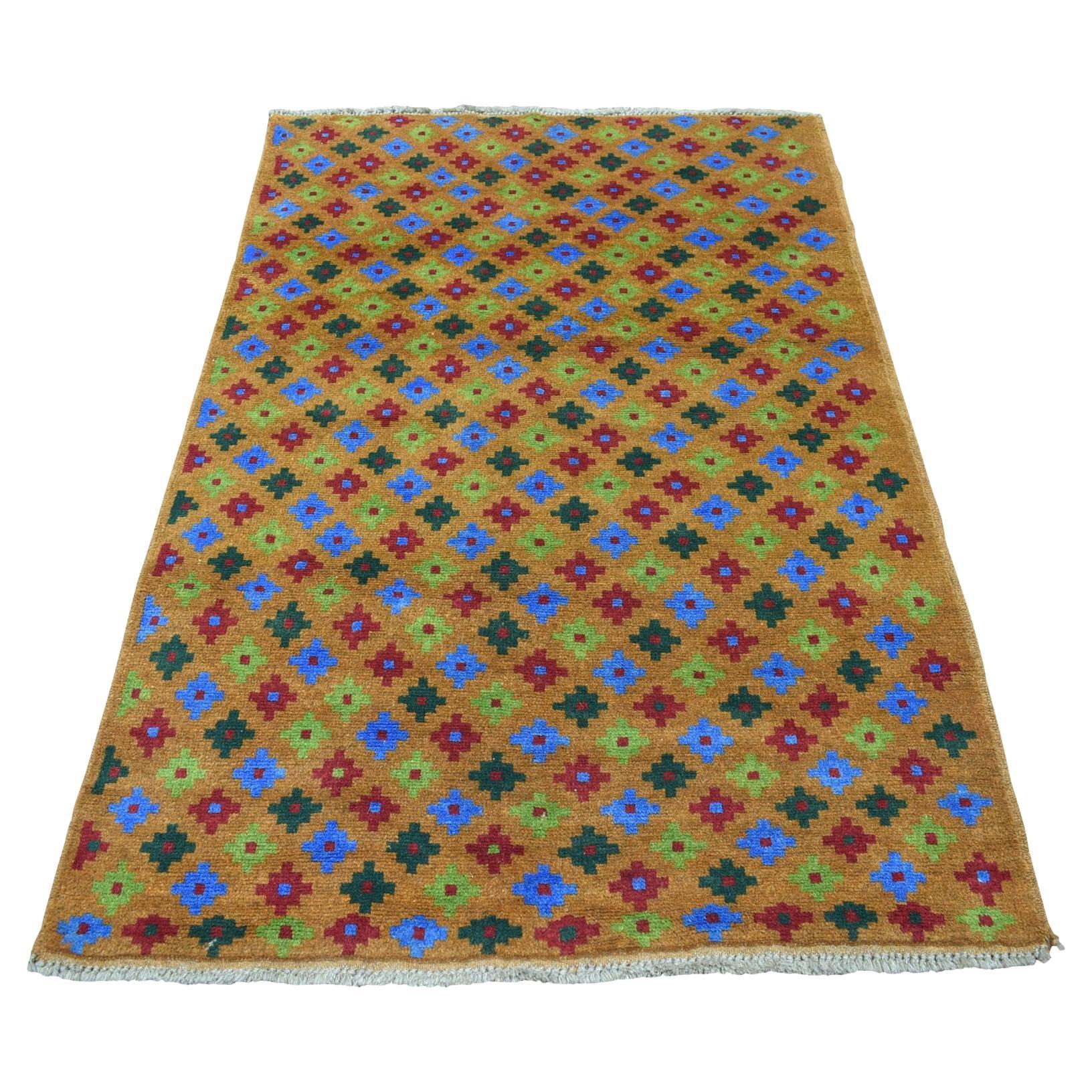 4
1"x6
1" Brown Tribal Design Colorful Afghan Baluch Pure Wool Hand Knotted Rug