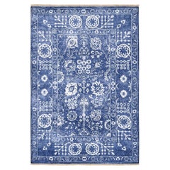 4'1 "x6'1" Denim Blau Ton in Ton Tabriz Hand geknüpft Wolle und Seide Orientteppich
