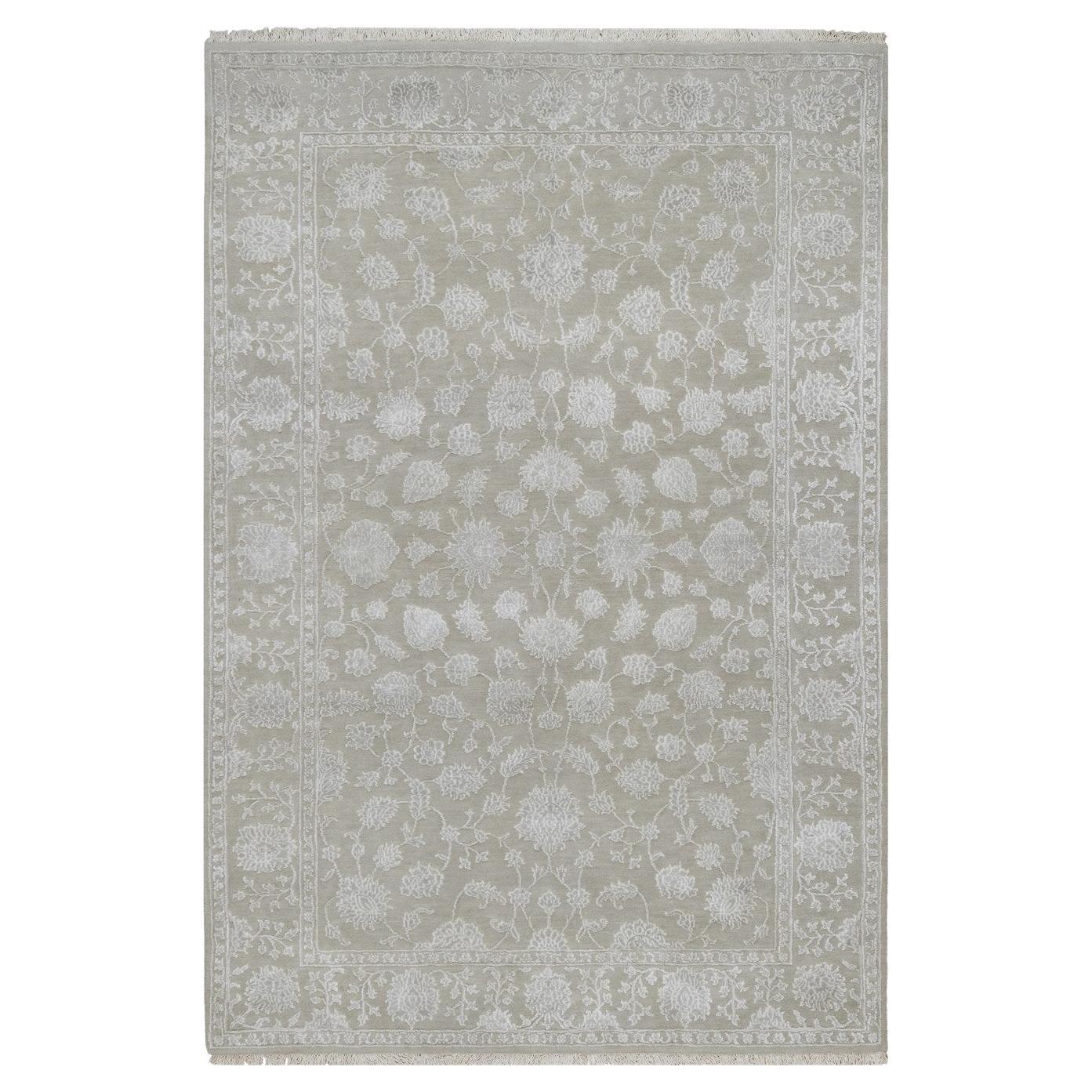 4
1 "x6
1" Fossil Gray Wolle und pflanzliche Seide Persian Design Hand geknüpft Teppich