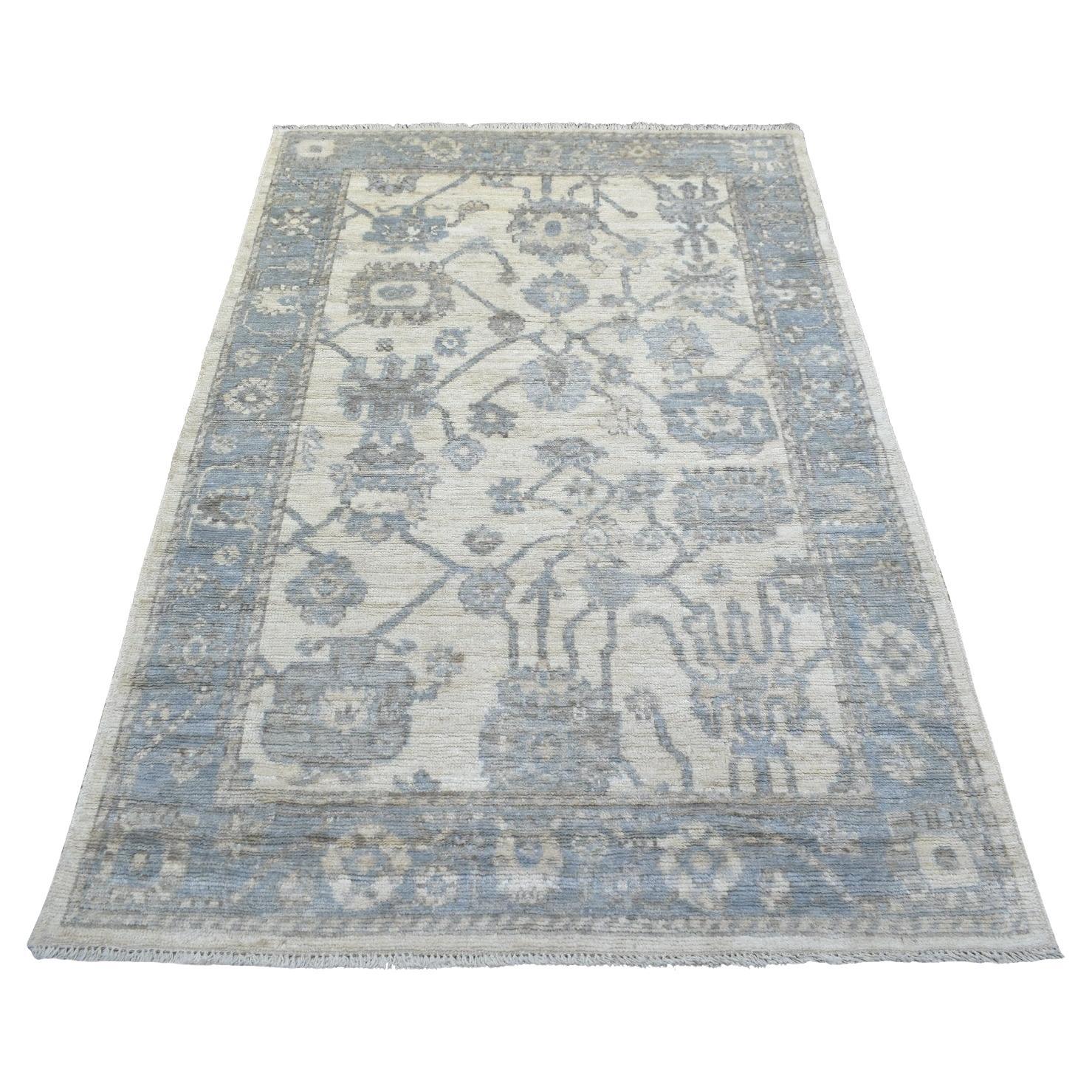 4
1"x6
1" Ivory Angora Oushak Soft Colors Leaf Design Hand Knotted Wool Rug