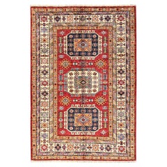 4
1"x6
1" Red Afghan Super Kazak Medallions Design Hand Knotted Pure Wool Rug