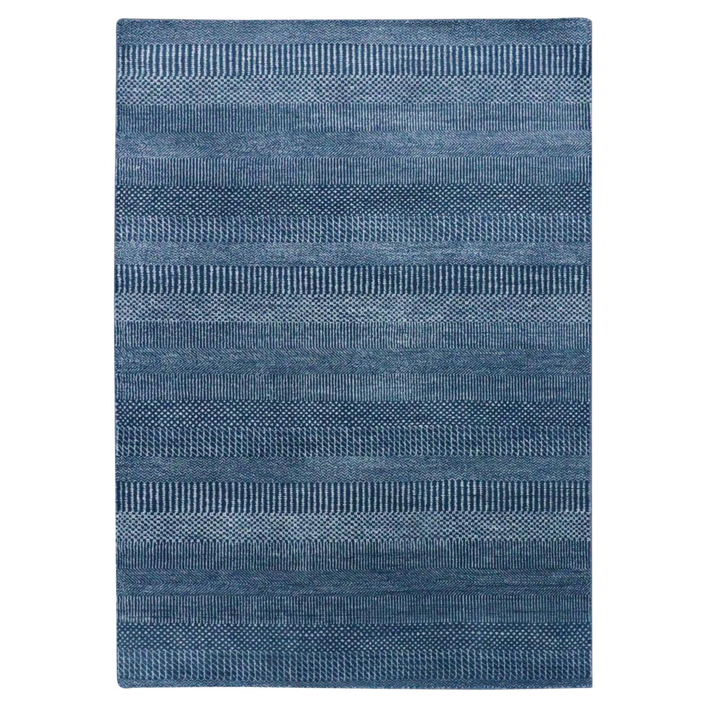 4
1"x6
1" Teal Blue, Wool and Silk Hand Knotted, Modern Grass Design Rug