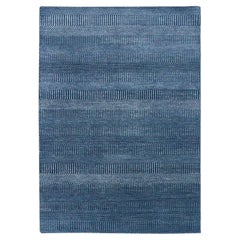 4
1"x6
1" Teal Blue, Wool and Silk Hand Knotted, Modern Grass Design Rug