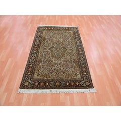 4'1"x6'1" Tobacco Brown Hand Knotted All Over Design Silk 400 KPSI Oriental Rug