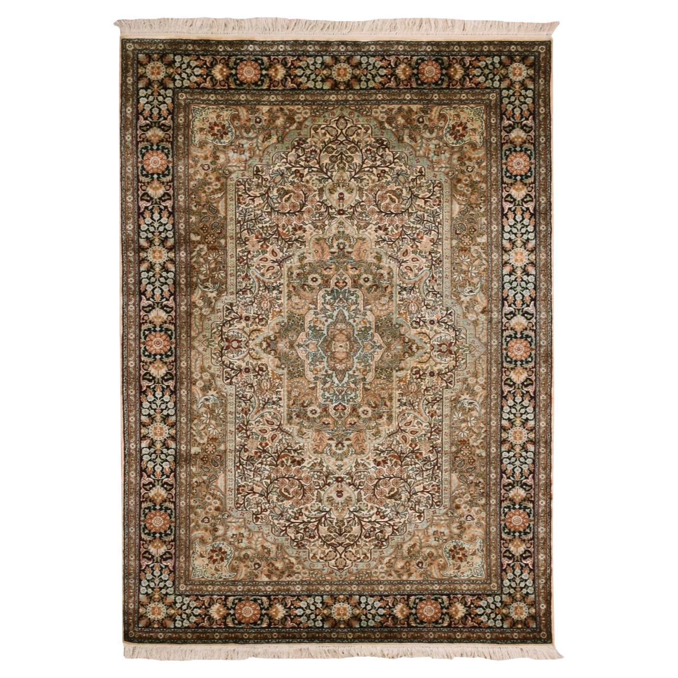 4'1 "x6'1" Tobacco Brown Hand Knotted All Over Design Seide 400 KPSI Orientteppich