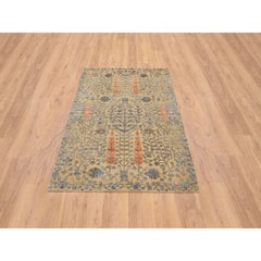 4'1"x6'2" Almond Brown, Hand Knotted Cypress Tree Design, Silk With Wool Rug